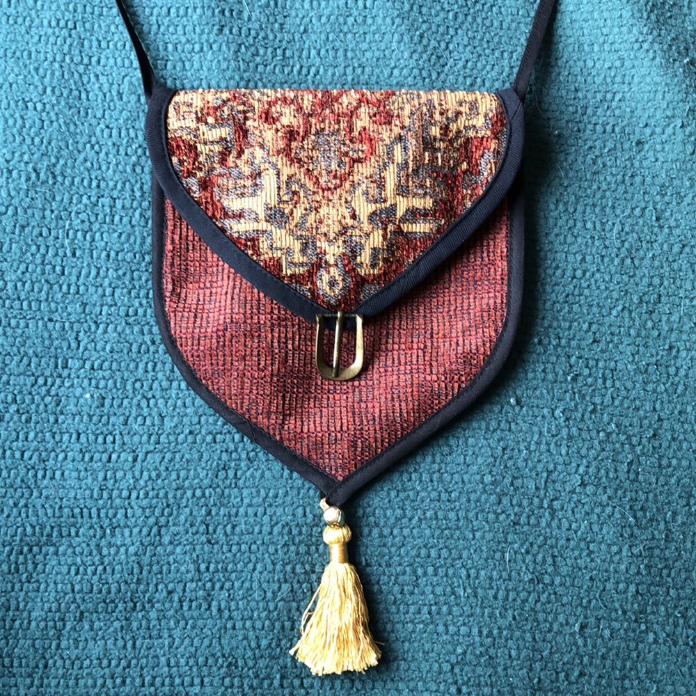 Handmade Crossbody Renaissance Bag Purse Tassel Fabric Medieval Garb